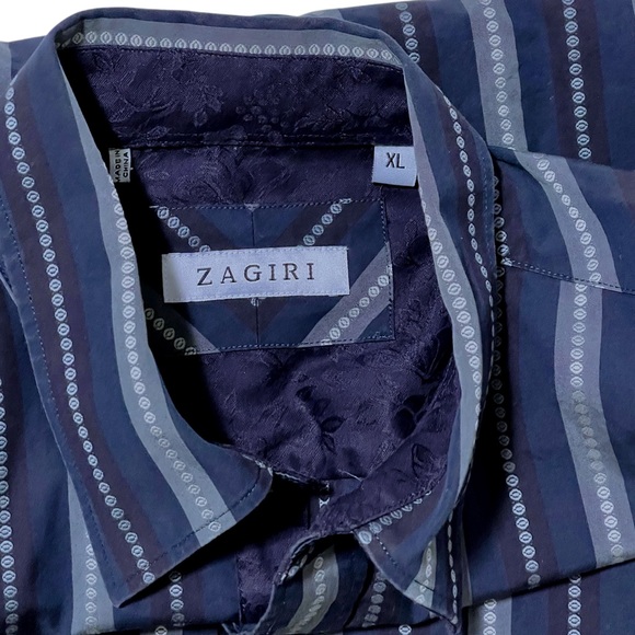 ZAGARI Navy Blue Striped Shirt | XL - Picture 5 of 8